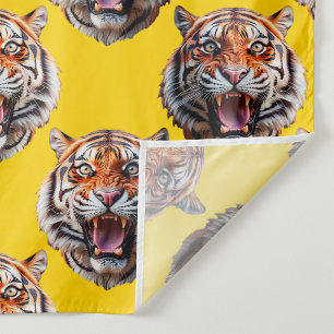 Tiger Head Pattern Design Yellow Fabric