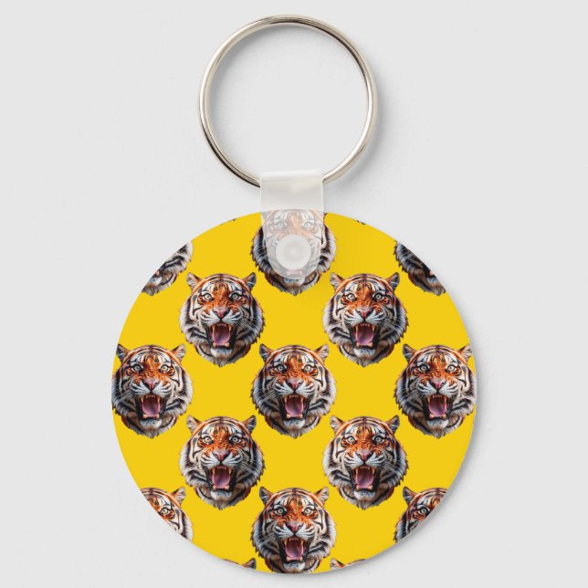 Tiger Head Pattern Design Yellow  Key Ring (Front)