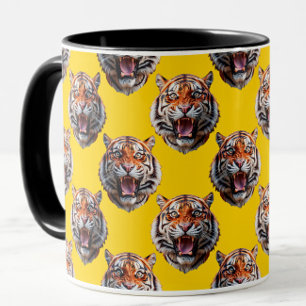 Tiger Head Pattern Design Yellow Mug