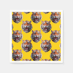 Tiger Head Pattern Design Yellow Napkin