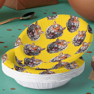 Tiger Head Pattern Design Yellow  Paper Plate
