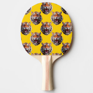 Tiger Head Pattern Design Yellow Ping Pong Paddle