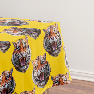 Tiger Head Pattern Design Yellow Tablecloth