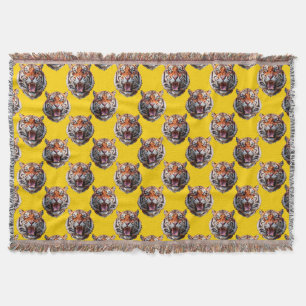 Tiger Head Pattern Design Yellow Throw Blanket