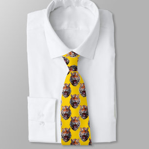 Tiger Head Pattern Design Yellow  Tie