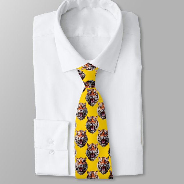 Tiger Head Pattern Design Yellow  Tie (Creator Uploaded)