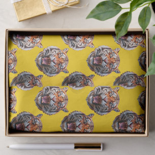 Tiger Head Pattern Design Yellow Tissue Paper