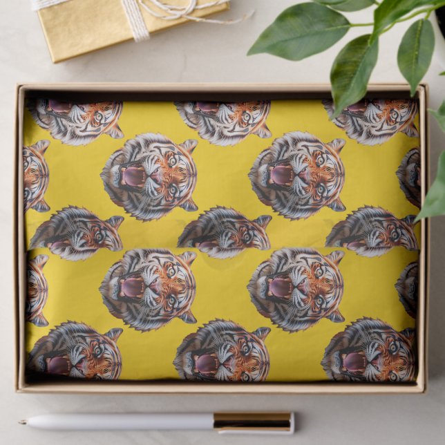 Tiger Head Pattern Design Yellow  Tissue Paper (Creator Uploaded)