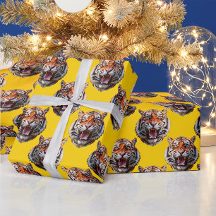 Tiger Head Pattern Design Yellow  Wrapping Paper