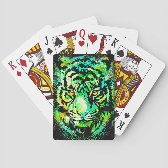 Tiger Head Playing Cards - Green Tiger Face (Back)