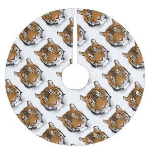 Tiger Head Print Design Brushed Polyester Tree Skirt