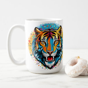Tiger Head Rainbow colors paint stains Coffee Mug