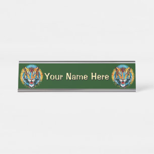 Tiger Head Rainbow colors paint stains Desk Name Plate