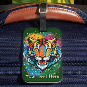 Tiger Head Rainbow colors paint stains Luggage Tag