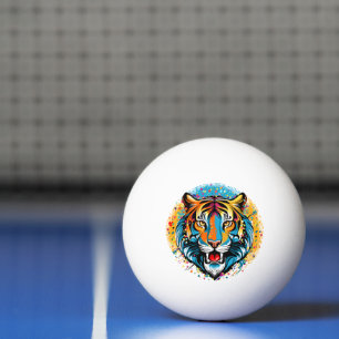 Tiger Head Rainbow colors paint stains Ping Pong Ball
