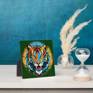 Tiger Head Rainbow colors paint stains Plaque