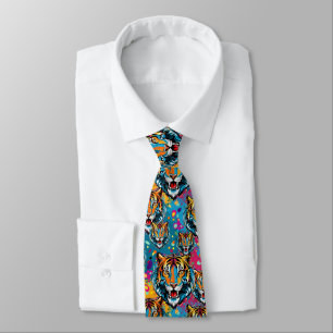 Tiger Head Rainbow colors paint stains Tie