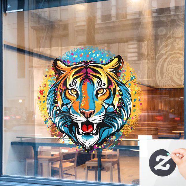 Tiger Head Rainbow colours paint stains (Cafe Window)