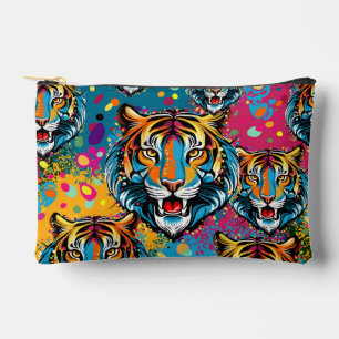 Tiger Head Rainbow colours paint stains Accessory Pouch