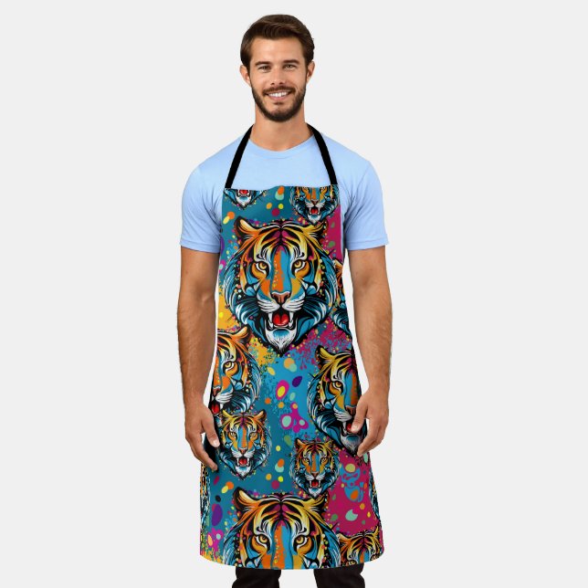Tiger Head Rainbow colours paint stains Apron (Worn)