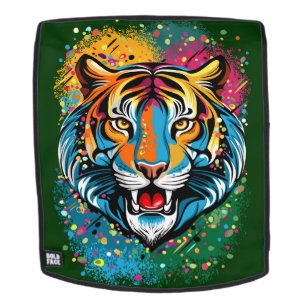 Tiger Head Rainbow colours paint stains Backpack