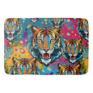 Tiger Head Rainbow colours paint stains Bath Mat