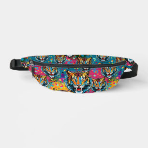 Tiger Head Rainbow colours paint stains Bum Bags