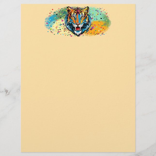 Tiger Head Rainbow colours paint stains Custom Letterhead (Front)