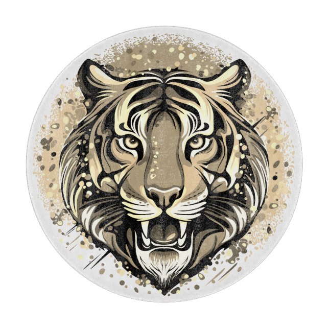 Tiger Head Rainbow colours paint stains Cutting Board (Front)