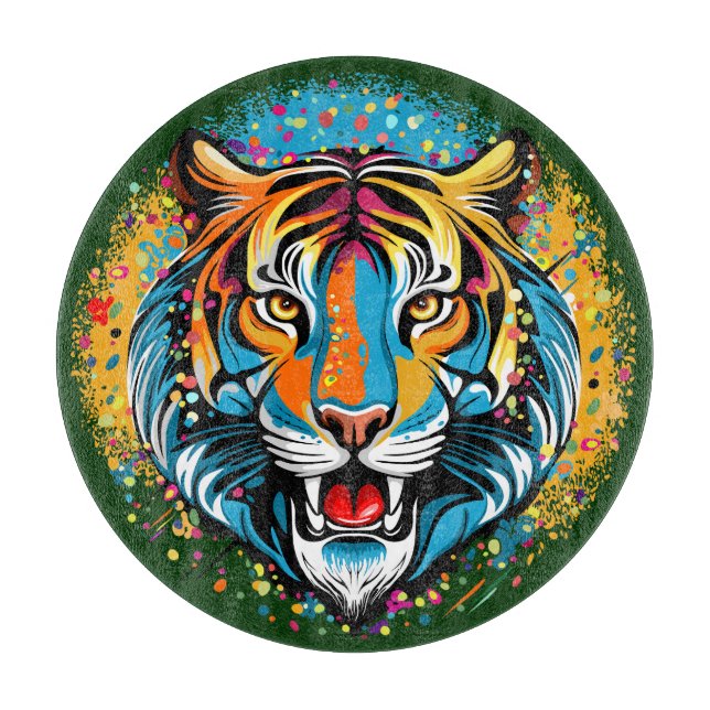 Tiger Head Rainbow colours paint stains Cutting Board (Front)