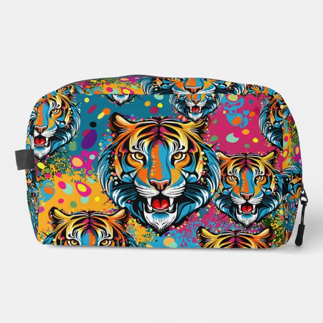 Tiger Head Rainbow colours paint stains Dopp Kit (Front)