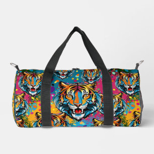 Tiger Head Rainbow colours paint stains Duffle Bag