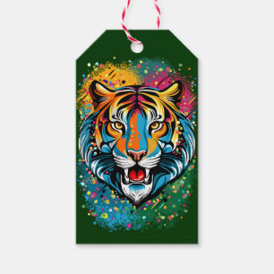 Tiger Head Rainbow colours paint stains Gift Tags