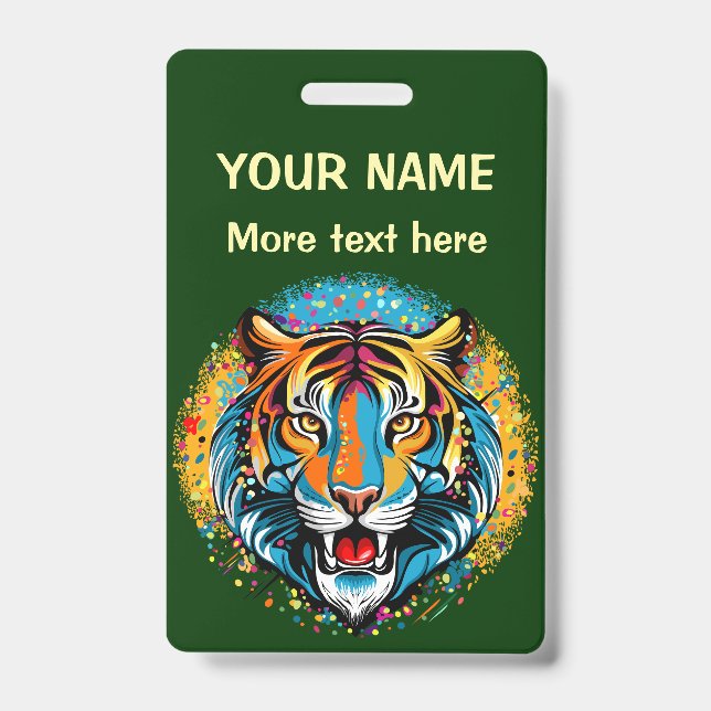 Tiger Head Rainbow colours paint stains ID Badge (Front)