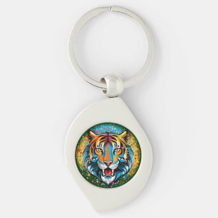 Tiger Head Rainbow colours paint stains Key Ring