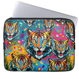 Tiger Head Rainbow colours paint stains Laptop Sleeve