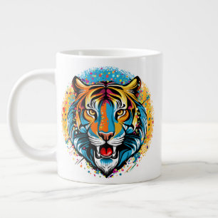 Tiger Head Rainbow colours paint stains Large Coffee Mug