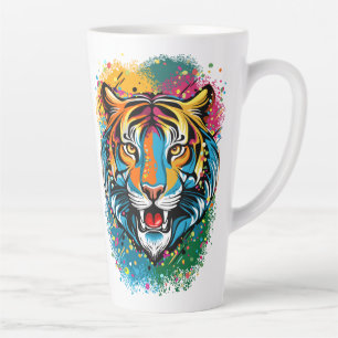 Tiger Head Rainbow colours paint stains Latte Mug