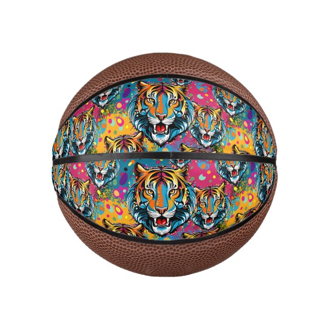 Tiger Head Rainbow colours paint stains Mini Basketball (Front)