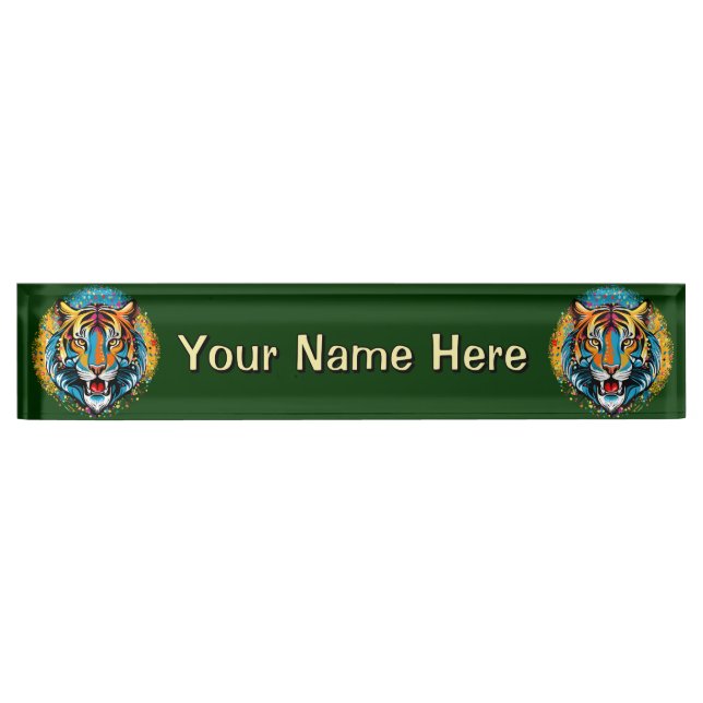 Tiger Head Rainbow colours paint stains Nameplate (Front)
