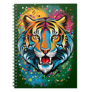 Tiger Head Rainbow colours paint stains Notebook