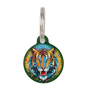 Tiger Head Rainbow colours paint stains Pet Tag