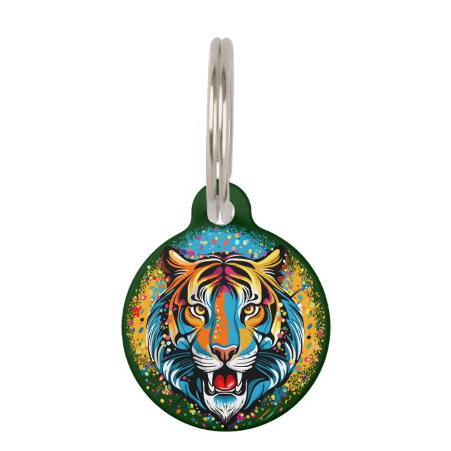 Tiger Head Rainbow colours paint stains Pet Tag (Front)