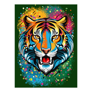 Tiger Head Rainbow colours paint stains Photo Print