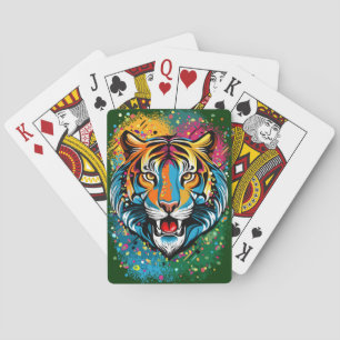 Tiger Head Rainbow colours paint stains Playing Cards