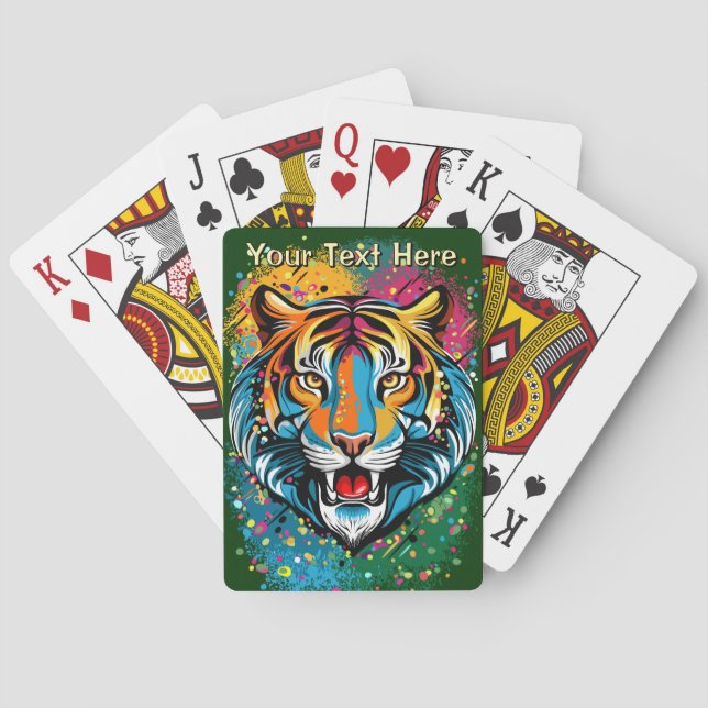 Tiger Head Rainbow colours paint stains Playing Cards (Back)