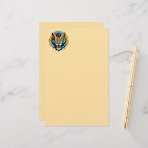 Tiger Head Rainbow colours paint stains Stationery