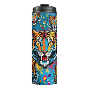 Tiger Head Rainbow colours paint stains Thermal Tumbler