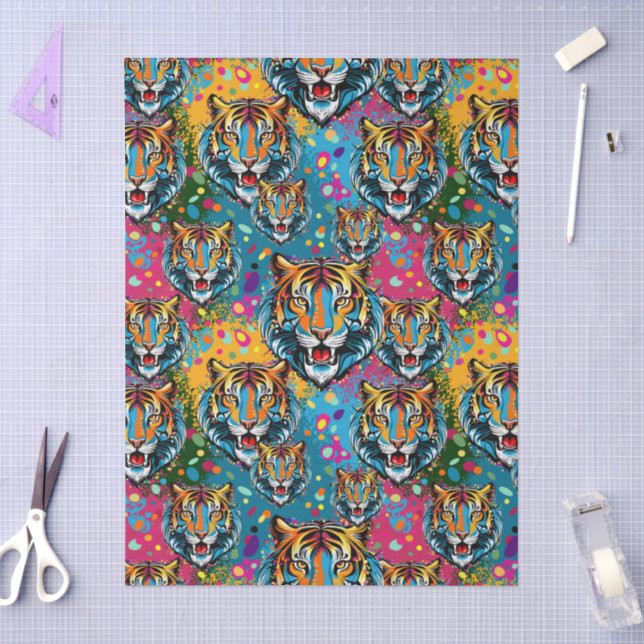 Tiger Head Rainbow colours paint stains Tissue Paper (Craft)