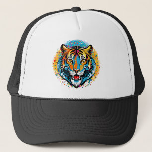 Tiger Head Rainbow colours paint stains Trucker Hat